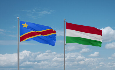 Hungary and Congo or Congo-Kinshasa flags, country relationship concept