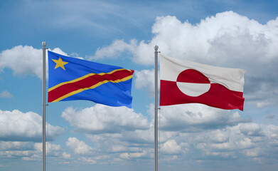 Greenland and Congo or Congo-Kinshasa flags, country relationship concept