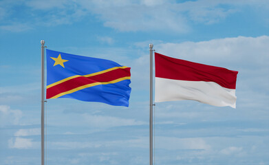 Fototapeta na wymiar Indonesia and Congo or Congo-Kinshasa flags, country relationship concept