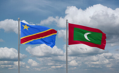 Maldives and Congo or Congo-Kinshasa flags, country relationship concept