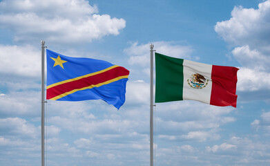 Mexico and Congo or Congo-Kinshasa flags, country relationship concept