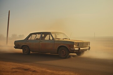 Fototapeta na wymiar an old, dusty car, presumably used for a long journey
