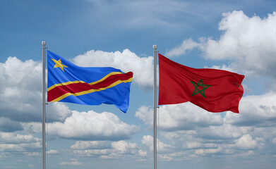 Naklejka na ściany i meble Morocco and Congo or Congo-Kinshasa flags, country relationship concept