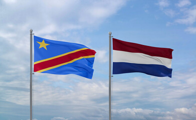 Netherlands and Congo or Congo-Kinshasa flags, country relationship concept