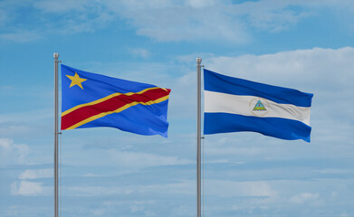Nicaragua and Congo or Congo-Kinshasa flags, country relationship concept