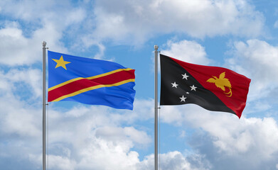 Papua New Guinea and Congo or Congo-Kinshasa flags, country relationship concept