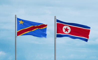 North Korea and Congo or Congo-Kinshasa flags, country relationship concept