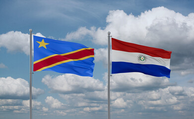 Paraguay and Congo or Congo-Kinshasa flags, country relationship concept