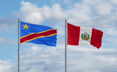 Peru and Congo or Congo-Kinshasa flags, country relationship concept