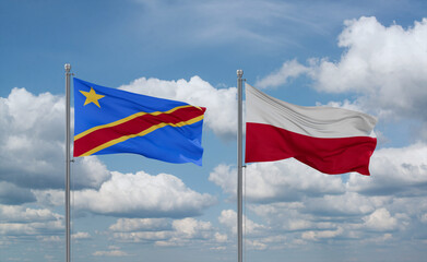 Fototapeta na wymiar Poland and Congo or Congo-Kinshasa flags, country relationship concept