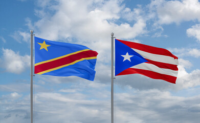 Puerto Rico and Congo or Congo-Kinshasa flags, country relationship concept