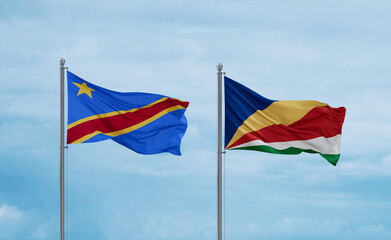 Seychelles and Congo or Congo-Kinshasa flags, country relationship concept