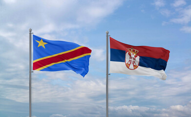 Serbia and Congo or Congo-Kinshasa flags, country relationship concept