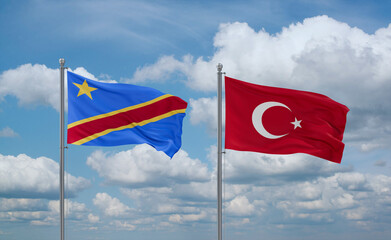 Turkey and Congo or Congo-Kinshasa flags, country relationship concept