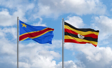 Uganda and Congo or Congo-Kinshasa flags, country relationship concept