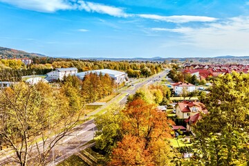 Obraz premium Aerial view of the city of Sanok, Poland.