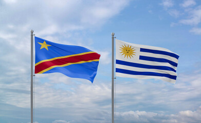 Uruguay and Congo or Congo-Kinshasa flags, country relationship concept