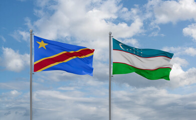 Uzbekistan and Congo or Congo-Kinshasa flags, country relationship concept