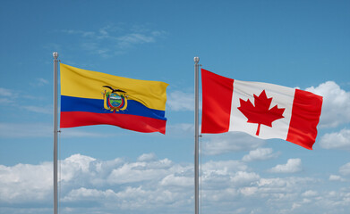 Canada and Ecuador flags, country relationship concept