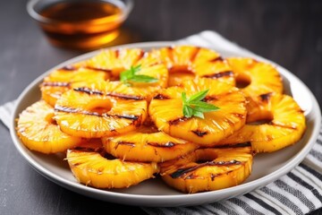 bbq grilled pineapple slices on a dish