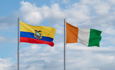 Ivory Coast and Ecuador flags, country relationship concept