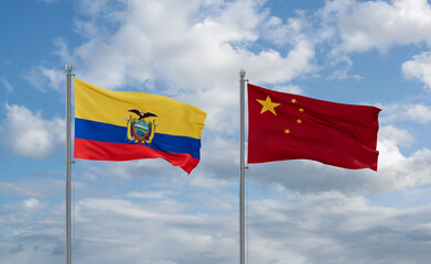 China and Ecuador flags, country relationship concept