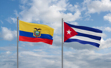 Cuba and Ecuador flags, country relationship concept
