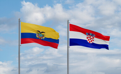 Croatia and Ecuador flags, country relationship concept