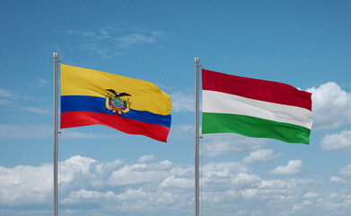Hungary and Ecuador flags, country relationship concept