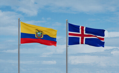 Iceland and Ecuador flags, country relationship concept