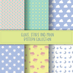 Clouds, stars and moon pattern collection