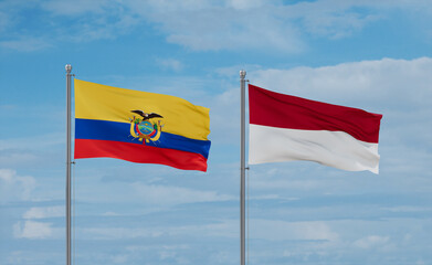 Indonesia and Ecuador flags, country relationship concept