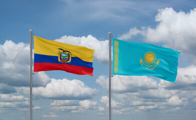 Kazakhstan and Ecuador flags, country relationship concept