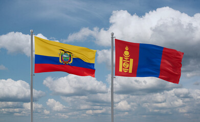Mongolia and Ecuador flags, country relationship concept