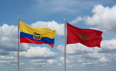 Morocco and Ecuador flags, country relationship concept