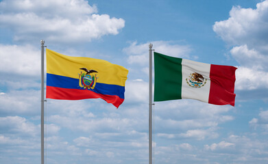 Mexico and Ecuador flags, country relationship concept