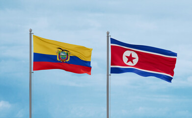 North Korea and Ecuador flags, country relationship concept