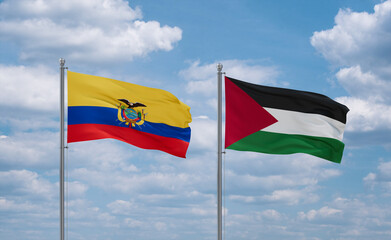 Palestine and Ecuador flags, country relationship concept