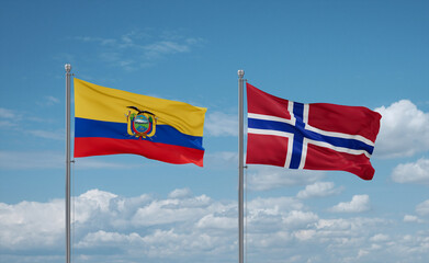 Norway and Ecuador flags, country relationship concept