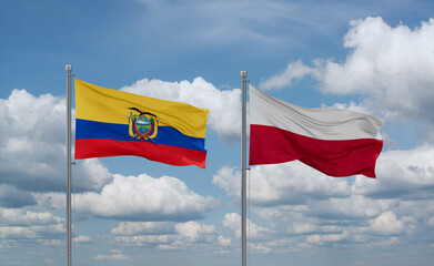 Poland and Ecuador flags, country relationship concept