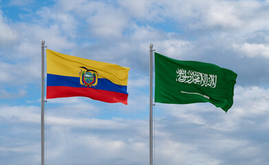 Ecuador and Saudi Arabia flags, country relationship concepts