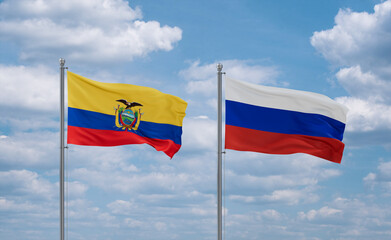 Russia and Ecuador flags, country relationship concept