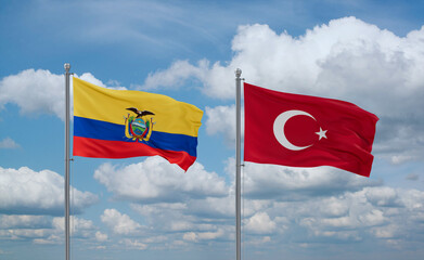 Turkey and Ecuador flags, country relationship concept