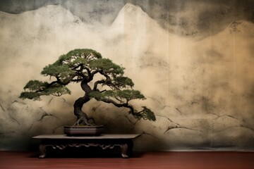 bonsai tree, backdrop for tai chi practice - obrazy, fototapety, plakaty