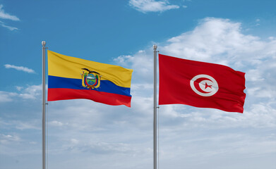Tunisia and Ecuador flags, country relationship concept