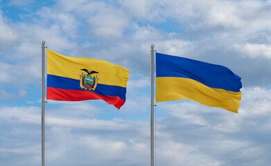 Ukraine and Ecuador flags, country relationship concept