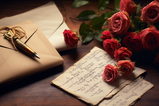 Photograph a collection of vintage handwritten letters, faded with time, to evoke nostalgia and the charm of handwritten communication. Handwriting Day. With copy space for context