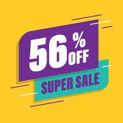 Fifty six 56% percent purple and green sale tag vector