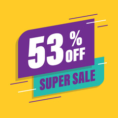 Fifty three 53% percent purple and green sale tag vector