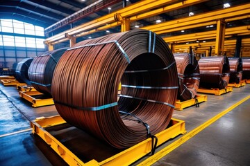 steel coils prepared for delivery - obrazy, fototapety, plakaty